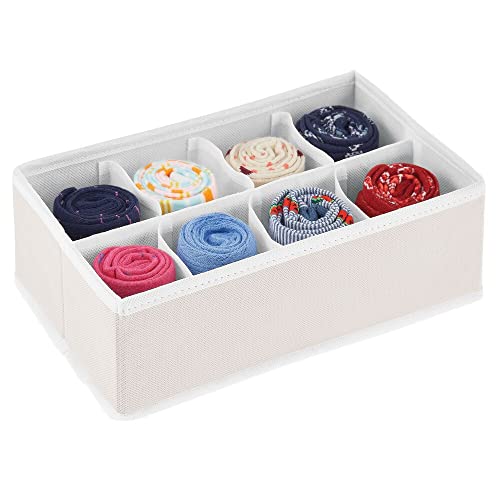 mDesign Fabric Divided 8-Section Drawer Organizer Bin, Kid/Baby Nursery Dresser, Closet, Shelf, Playroom Organization, Hold Clothes, Toys, Diapers, Bibs, Blankets, Jane Collection, 3 Pack, Cream/White