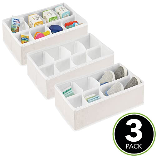 mDesign Fabric Divided 8-Section Drawer Organizer Bin, Kid/Baby Nursery Dresser, Closet, Shelf, Playroom Organization, Hold Clothes, Toys, Diapers, Bibs, Blankets, Jane Collection, 3 Pack, Cream/White