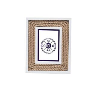 beachcombers b22533 white trim with natural rope picture frame, 3.5 x 5-inch