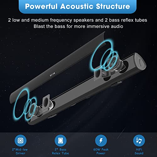 Bestisan Soundbar, TV Sound bar with Bluetooth 5.0, Optical AUX HDMI Connection, 28 Inch,3 EQs, 110dB Surround Sound Bar Home Theater Audio Soundbar System for TV