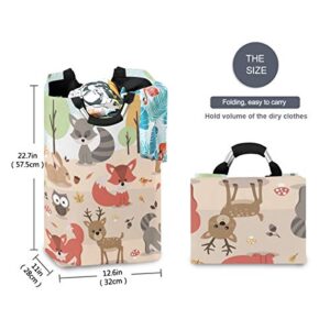 OREZI Cute Woodland Forest Animals Deer Rabbit Bear Fox Raccoon Bird Owl Laudry Hamper,Waterproof and Foldable Laundry Bag for Storage Dirty Clothes Toys in Bedroom,Bathroom Dorm Room