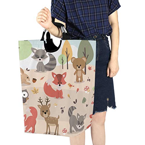 OREZI Cute Woodland Forest Animals Deer Rabbit Bear Fox Raccoon Bird Owl Laudry Hamper,Waterproof and Foldable Laundry Bag for Storage Dirty Clothes Toys in Bedroom,Bathroom Dorm Room