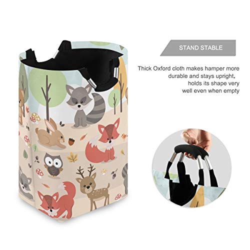 OREZI Cute Woodland Forest Animals Deer Rabbit Bear Fox Raccoon Bird Owl Laudry Hamper,Waterproof and Foldable Laundry Bag for Storage Dirty Clothes Toys in Bedroom,Bathroom Dorm Room