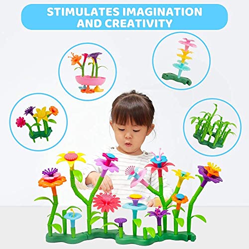 BEMITON Flower Building Toy Set for Girls, Best Birthday Gifts for 3 4 5 6 7 Year Old Kids, Arts and Crafts Kit for Toddlers, STEM Activities and Gardening Pretend Playset, 148 pcs