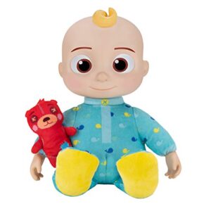 CoComelon Official Musical Bedtime JJ Doll, Soft Plush Body – Press Tummy and JJ sings clips from ‘Yes, Yes, Bedtime Song,’ – Includes Feature Plush and Small Pillow Plush Teddy Bear – Toys for Babies