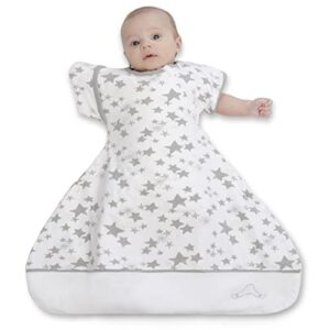swaddle sack with arms up, allows babies hips to move freely, fits newborn babies 0-6 months, 8-18 lbs, arms in/out transition swaddle sack, baby sleep sack, organic cotton
