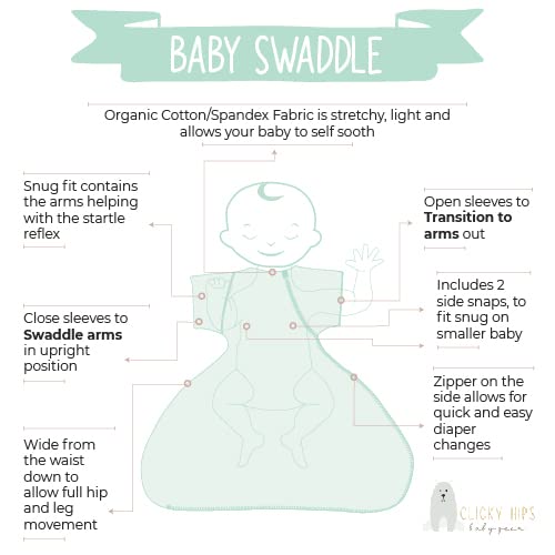 Swaddle Sack with Arms Up, Allows Babies Hips to Move Freely, fits Newborn Babies 0-6 Months, 8-18 lbs, Arms in/Out Transition Swaddle Sack, Baby Sleep Sack, Organic Cotton