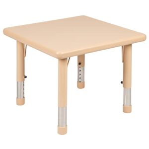 Flash Furniture 24" Square Natural Plastic Height Adjustable Activity Table Set with 2 Chairs