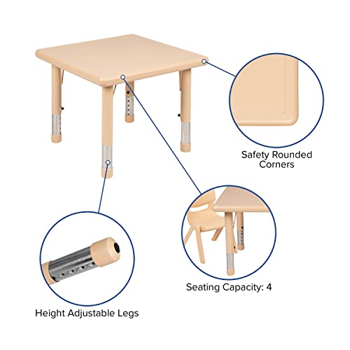 Flash Furniture 24" Square Natural Plastic Height Adjustable Activity Table Set with 2 Chairs