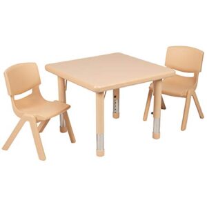 Flash Furniture 24" Square Natural Plastic Height Adjustable Activity Table Set with 2 Chairs