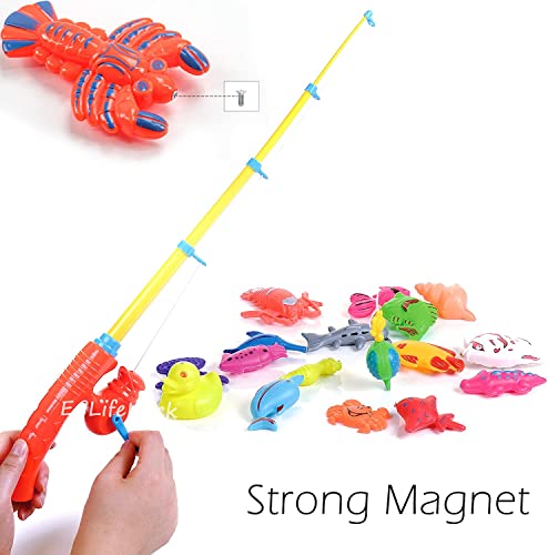 CozyBomB Kids Fishing Bath Toys Game - 17Pcs Magnetic Floating Toy Magnet Pole Rod Net, Plastic Floating Fish - Toddler Education Teaching and Learning Colors (New)