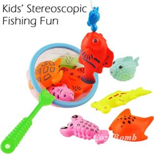 CozyBomB Kids Fishing Bath Toys Game - 17Pcs Magnetic Floating Toy Magnet Pole Rod Net, Plastic Floating Fish - Toddler Education Teaching and Learning Colors (New)