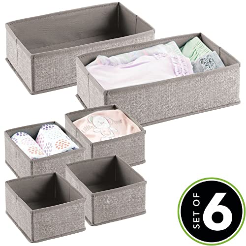 mDesign Fabric 3-Piece Drawer Organizer Bin, Baby Nursery Dresser, Closet, Shelf, Playroom Organization, Hold Clothes, Toys, Diapers, Bibs, Blankets, Lido Collection, 2 Pack, Linen/Tan