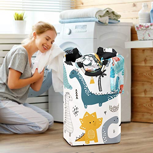 OREZI Creative Childish Dinosaur Laundry Hamper,Waterproof and Foldable Laundry Bag with Handles for Baby Nursery College Dorms Kids Bedroom Bathroom