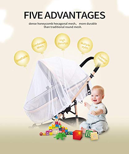 Mosquito Net for Stroller - Protective Baby Stroller Mosquito Net 2Pack - Perfect Bug Net for Strollers, Bassinets, Cradles, Playards, Pack N Plays and Portable Mini Crib (White)