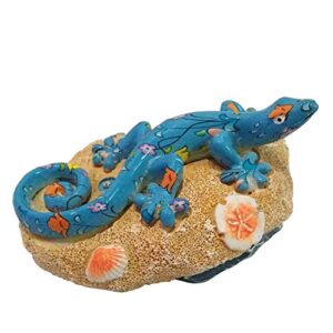 beachcombers b22760 resin blue ghecko on rock, 4.72-inch length