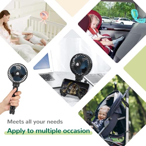 snawowo Mini Baby Stroller Fan, Handheld Personal Portable Clip On Fan with Flexible Tripod for Stroller Bike Desk Treadmill Crib Car Seat Outdoor Camping, USB or Battery Powered (Black)