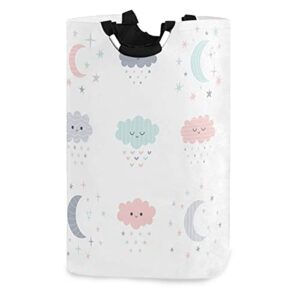 orezi smiling clouds moon stars laundry hamper,waterproof and foldable laundry bag with handles for baby nursery college dorms kids bedroom bathroom