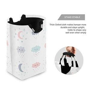 OREZI Smiling Clouds Moon Stars Laundry Hamper,Waterproof and Foldable Laundry Bag with Handles for Baby Nursery College Dorms Kids Bedroom Bathroom