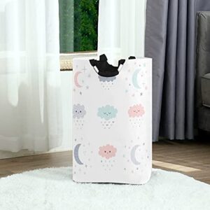 OREZI Smiling Clouds Moon Stars Laundry Hamper,Waterproof and Foldable Laundry Bag with Handles for Baby Nursery College Dorms Kids Bedroom Bathroom