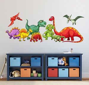 dinosaurs wall decal - kids boys bedroom wall art - cute dinosaurs nursery wall decal - dinosaur themed vinyl wall sticker (24"w x 10"h)