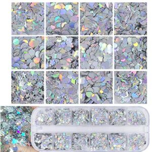 AddFavor 4 Boxes Holographic Nail Sequins Shapes Mixed Iridescent Nail Glitter Flakes Butterfly Hearts Star DIY Design Manicure Decorations Sets for Nail Art/Craft/Makeup (Style A)