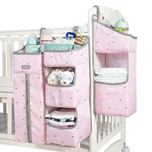 orzbow 3-in-1 nursery organizer and baby diaper caddy | hanging diaper organization storage for baby essentials | hang on crib, changing table or wall (pink)