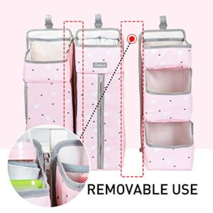 Orzbow 3-in-1 Nursery Organizer and Baby Diaper Caddy | Hanging Diaper Organization Storage for Baby Essentials | Hang on Crib, Changing Table or Wall (Pink)