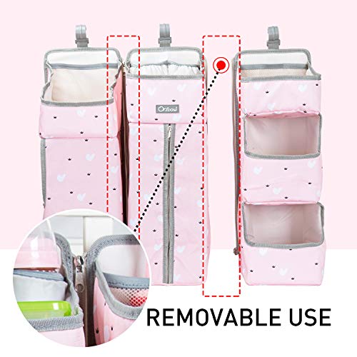 Orzbow 3-in-1 Nursery Organizer and Baby Diaper Caddy | Hanging Diaper Organization Storage for Baby Essentials | Hang on Crib, Changing Table or Wall (Pink)