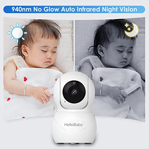 HelloBaby Monitor with Camera and Audio, IPS Screen LCD Display Video Baby Monitor No WiFi Infrared Night Vision, Temprature, Lullaby, Two Way Audio and VOX Mode (HB66)