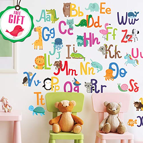 Alphabet Wall Decals for Kids Rooms - ABC Toddler Boy and Girl Playroom Décor Animal Stickers - Wall Decals for Kids Rooms