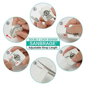 Child Safety Strap Locks (4 Pack) for Fridge, Drawers, Oven, Cabinets, Toilet, Dishwasher, Double Lock Structure, 3M Adhesive No Drilling-SANBRAGE Baby