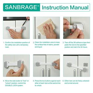 Child Safety Strap Locks (4 Pack) for Fridge, Drawers, Oven, Cabinets, Toilet, Dishwasher, Double Lock Structure, 3M Adhesive No Drilling-SANBRAGE Baby