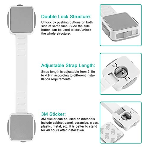 Child Safety Strap Locks (4 Pack) for Fridge, Drawers, Oven, Cabinets, Toilet, Dishwasher, Double Lock Structure, 3M Adhesive No Drilling-SANBRAGE Baby