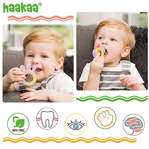 haakaa Silicone Teether Combo -Baby Freezer Teething Toy - Soft Cold Teether - Soothe Teething Pain & Itching Gum -Perfect Size-Palm & Ferris Wheel Shape for 3M+ Babies BPA Free - 2 pk