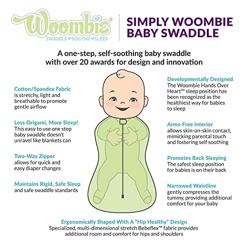 Woombie Simply Baby Swaddling Blanket I Soothing, Cotton Baby Swaddle I Wearable Baby Blanket, Blue Moon, 0-3 Months