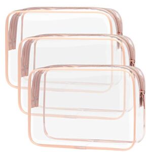 packism clear makeup bag with zipper, 3 pack beauty clear cosmetic bag tsa approved toiletry bag, travel clear toiletry bag, quart size bag carry on airport airline compliant bag, rose pink(for age 12 or above)