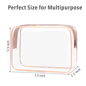 PACKISM Clear Makeup Bag with Zipper, 3 Pack Beauty Clear Cosmetic Bag TSA Approved Toiletry Bag, Travel Clear Toiletry Bag, Quart Size Bag Carry on Airport Airline Compliant Bag, Rose Pink(for age 12 or above)