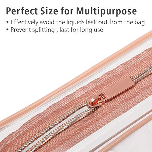 PACKISM Clear Makeup Bag with Zipper, 3 Pack Beauty Clear Cosmetic Bag TSA Approved Toiletry Bag, Travel Clear Toiletry Bag, Quart Size Bag Carry on Airport Airline Compliant Bag, Rose Pink(for age 12 or above)