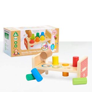 early learning centre wooden hammer bench, hand eye coordination, stimulates senses, toys for 18 months, amazon exclusive, by just play