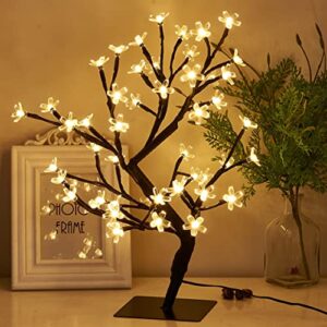 peiduo 17.5” lighted cherry blossom tree 48 warm white lights plug in adapter light up bonsai tree for christmas indoor home bedroom office living room tabletop tree night light artificial plants