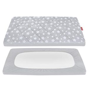 pack and play sheet quilted, breathable thick playpen sheets, lovely print mattress cover 39"×27"×5" fits graco portable mini cribs, suitable for play yards and foldable mattress pack and play pad