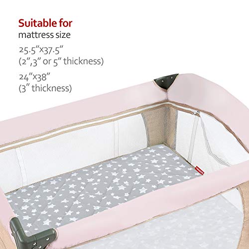 Pack and Play Sheet Quilted, Breathable Thick Playpen Sheets, Lovely Print Mattress Cover 39"×27"×5" Fits Graco Portable Mini Cribs, Suitable for Play Yards and Foldable Mattress Pack and Play Pad