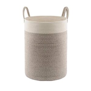 large tall woven basket 15.7x15.7x21.7in cotton rope laundry hamper with handle, nursery organizers and storage for blanket towel clothes organizing (white&brown)