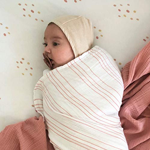Ely's & Co. Cotton Muslin Swaddle Blanket 2-Pack for Baby Girl — 100% Cotton Muslin Extra-Large Swaddle Blankets (47” x 47”) Dusty Rose Stripes | Rainbows