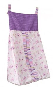 purple butterfly diaper stacker organizer, nursery crib diaper hanging bag for baby girl
