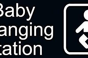 New Baby Changing Station Sign, 9 x 3 in with English and Symbol, Black for Men, Women, Unisex