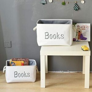 INough Book Basket for Kids Room, Book Storage Box Shelf Organizer for Kids Collapsible Book Bins with Drawstring Closure Baby Storage Bins Book Storage Container for Nursery/Classroom/Bedroom/Living room, for Magazines/Cartoon Book Reading(Large, Books)