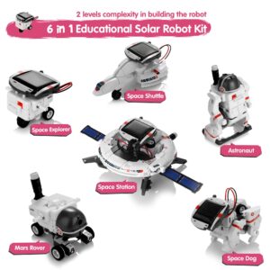 Solar Robot Toys 6 in 1 STEM Learning Kits Educational Space Moon Exploration Fleet Building Experiment Toys DIY Solar Power Science Gift for Kids Aged 8-12