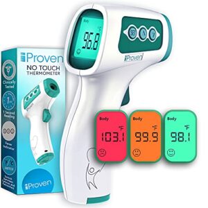 infrared forehead thermometer for adults, kids and babies, touchless iproven thermometer, 1sec instant accurate readings, easy to use, 3 in 1 thermometer with fever alarm, silent & memory mode